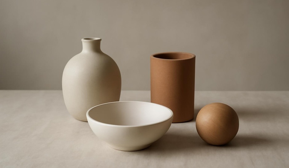 A still life arrangement of simple objects with clear shapes